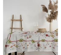 PENSIERI DELICATI, Tablecloth 145 x 250 cm, 100% Panama Cotton Table Cover for 12 People, Digital Print in High Resolution, Happy Christmas Pattern, Rectangular Tablecloth