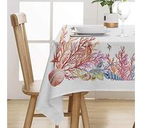 PENSIERI DELICATI, Tablecloth 145 x 250 cm, Table Cover 100% Cotton Panama for 12 People, Digital Print in High Resolution, Coral Pattern, Rectangular Tablecloth, Made in Italy