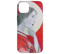 Pensive Asian Woman and Moon Case for iPhone 14 Plus