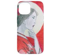 Pensive Asian Woman and Moon Case for iPhone 15