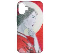 Pensive Asian Woman and Moon Case for iPhone 16 Plus