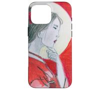 Pensive Asian Woman and Moon Case for iPhone 16 Pro Max