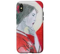Pensive Asian Woman and Moon Case for iPhone X/XS