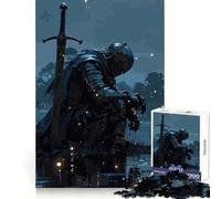 Pensive Knight with Sword in Water 1000 Pieces Jigsaw Puzzles for Adults Memory Boost Home Pastime Image Assembly Wall Art Decor (38x26cm)
