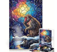 Pensive Monkey Stained Glass Illustration 1000 Piece Jigsaw Puzzles for Adults Teenagers Wise Think Toy Stress Relief Clear Cut (38x26cm)