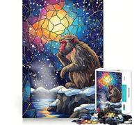 Pensive Monkey Stained Glass Illustration 1000 Piece Jigsaw Puzzles for Adults Teenagers Wise Think Toy Stress Relief Clear Cut (38x26cm)