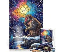 Pensive Monkey Stained Glass Illustration 1000 Piece Jigsaws for Teenagers Brain Tease Toy Soothing Play Premium Cut (50x75cm)