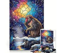 Pensive Monkey Stained Glass Illustration Jigsaw Puzzles for Teenagers 1000 Piece Wise Think Toy Gentle Leisure Tight Cut Santa Wish List (38x52cm)