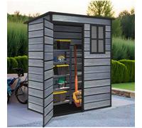 (Pent 5X3FT) Plastic Garden Shed with Floor Lockable Wood Grain