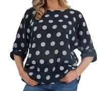 Penta Threads Italian Spotty Crop Top Ladies Polka Dots Shirt Fashion Black Blouse Round Neck 3/4 Sleeves Casual Wear Top Summer Tops for Women UK Y2k Fashion One Size 10-18