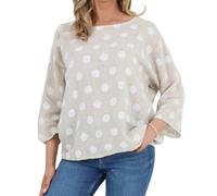 Penta Threads Italian Spotty Crop Top Ladies Polka Dots Shirt Fashion Nude Beige Blouse Round Neck 3/4 Sleeves Casual Wear Top Summer Tops for Women UK Y2k Fashion One Size 10-18