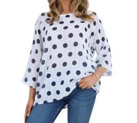 Penta Threads Italian Spotty Crop top Ladies Polka Dotted Shirt Y2k Fashion Blouse Round Neck Long Sleeves Casual Wear White Top Summer Tops for Women UK One Size 10-18