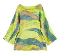Penta Threads Ladies Italian Blouse Wave Printed Multicolor Relaxed Fit Women Tunic Top Lightweight Round Neck Causal Lime Green Shirt Cotton One Size Fit UK 12 to 18