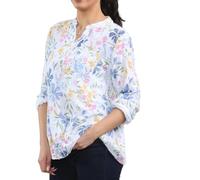Penta Threads Ladies Italian Ditsy Floral Print Grandad Shirt Womens Lagenlook Tunic Top Cotton Blouse Long Sleeves Button Front Pocket One Size (8-16) White Summer Tops for Women UK