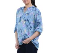 Penta Threads Ladies Italian Ditsy Floral Print Grandad Shirt Womens Lagenlook Tunic Top Cotton Blouse Long Sleeves Button Front Pocket One Size (8-16) Denim Blue Summer Tops for Women UK