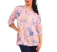 Penta Threads Ladies Italian Ditsy Floral Print Grandad Shirt Womens Lagenlook Tunic Top Cotton Blouse Long Sleeves Button Front Pocket One Size UK (8-16) Dusty Pink Summer Tops for Women UK