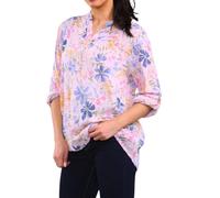 Penta Threads Ladies Italian Ditsy Floral Print Grandad Shirt Womens Lagenlook Tunic Top Pink Cotton Blouse Long Sleeves Button Front Pocket One Size (8-16) Candy Pink Summer Tops for Women UK