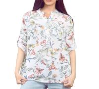 Penta Threads Ladies Italian Ditsy Grandad Shirt Lagenlook Tunic Top Cotton Blouse Long Sleeves Summer Tops for Women UK One Size 8-16 (UK, Alpha, One Size, Regular, Regular, White, Garden)