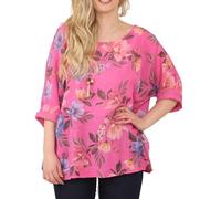 Penta Threads Ladies Italian Floral Print Blouse with Necklace Fuchsia Pink Womens Lagenlook Tunic Top Cotton Tops for Women UK Crew Neck Shirt Y2k Top One Size 12 to18