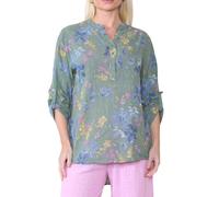 Penta Threads Ladies Italian Floral Print Grandad Shirt Womens Lagenlook Tunic Top Cotton Blouse Long Sleeves Button Front Pocket One Size UK Fit (8-16) (UK, Alpha, One Size, Regular, Regular, Khaki)
