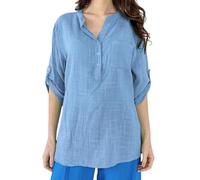 Penta Threads Ladies Italian Plain Grandad Shirt Womens Lagenlook Tunic Top Cotton Blouse Long Sleeves Button Front Pocket One Size (8-16) Denim Blue Summer Tops for Women UK