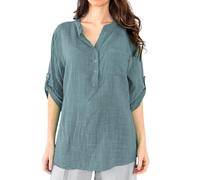 Penta Threads Ladies Italian Plain Grandad Shirt Womens Lagenlook Tunic Top Cotton Blouse Long Sleeves Button Front Pocket One Size (8-16) Olive Khaki Summer Tops for Women UK