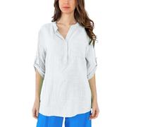 Penta Threads Ladies Italian Plain Grandad Shirt Womens Lagenlook Tunic Top Cotton Blouse Long Sleeves Button Front Pocket One Size (8-16) White Summer Tops for Women UK