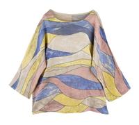 Penta Threads Ladies Italian Tops Multicolor Summer Tops for Women UK Tunic Cotton Blouses Y2k Round Neck Shirt 3/4 Sleeve One Size 12-18 Dusty Pink Wave Print