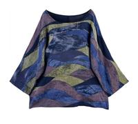 Penta Threads Ladies Italian Tops Multicolor Summer Tops for Women UK Tunic Tops Cotton Blouses Y2k Round Neck Shirt One Size 12 to 18 (UK, Alpha, One Size, Regular, Regular, Navy Blue, Wave Print)