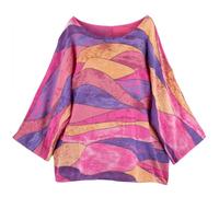 Penta Threads Ladies Italian Tops Multicolor Summer Tops for Women UK Tunic Tops Cotton Blouses Y2k Round Neck Shirt One Size 12 to 18 (UK, Alpha, One Size, Regular, Regular, Fuchsia Pink, Wave Print)