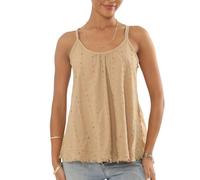Penta Threads Ladies Italian Vest Tops Embroidered Linen Summer Tops for Women UK Cotton Sleeveless Blouse Y2K Tank Top One Size Fit UK (8-16) Camel Brown Top