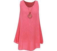 Penta Threads Ladies Italian Vest Tops Summer Tops for Women UK Cotton Linen Sleeveless Blouse Coral Scoop Neck Y2K Tank Top One Size Fit UK (10-18)