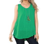 Penta Threads Ladies Italian Vest Tops Summer Tops for Women UK Cotton Linen Sleeveless Blouse Y2K Fashion Floral Print Tank Top Emerald Green Blouse One Size Fit UK (8-16)