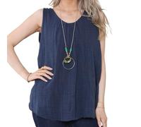 Penta Threads Ladies Italian Vest Tops Summer Tops for Women UK Cotton Linen Sleeveless Blouse Y2K Navy Tank Top Ruched Neck Layered One Size Fit UK (8-16)