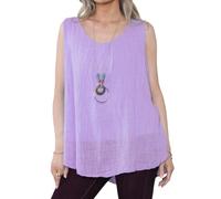Penta Threads Ladies Italian Vest Tops Summer Tops for Women UK Cotton Linen Sleeveless Blouse Y2K Purple Tank Top Ruched Neck One Size Fit UK (8-16)