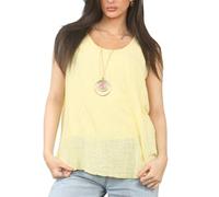 Penta Threads Ladies Italian Vest Tops Summer Tops for Women UK Cotton Linen Sleeveless Blouse Y2K Tank Top One Size Fit UK (8-16) (UK, Alpha, One Size, Regular, Regular, Lemon Yellow, Ruched Neck)