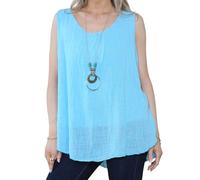 Penta Threads Ladies Italian Vest Tops Summer Tops for Women UK Cotton Linen Sleeveless Blouse Y2K Tank Top One Size Fit UK (8-16) (UK, Alpha, One Size, Regular, Regular, Turquoise Blue, Ruched Neck)