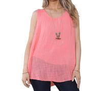 Penta Threads Ladies Italian Vest Tops Summer Tops for Women UK Cotton Linen Sleeveless Blouse Y2K Tank Top One Size Fit UK (8-16) (UK, Alpha, One Size, Regular, Regular, Coral, Ruched Neck)