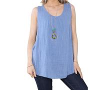 Penta Threads Ladies Italian Vest Tops Summer Tops for Women UK Cotton Linen Sleeveless Blouse Y2K Tank Top One Size Fit UK (8-16) (UK, Alpha, One Size, Regular, Regular, Denim Blue, Ruched Neck)