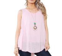 Penta Threads Ladies Italian Vest Tops Summer Tops for Women UK Cotton Sleeveless Blouse Y2K Tank Top One Size Fit UK (8-16) (UK, Alpha, One Size, Regular, Regular, Candy Pink, Ruched Neck)