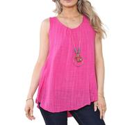Penta Threads Ladies Italian Vest Tops Summer Tops for Women UK Cotton Sleeveless Blouse Y2K Tank Top One Size Fit UK (8-16) (UK, Alpha, One Size, Regular, Regular, Fuchsia Pink, Ruched Neck)