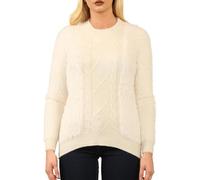 Penta Threads Ladies Warm Fluffy Cable Knit Pullover Sweatshirt Eyelash Jumper Womens Fuzzy Sweater Soft Solid White Knitwear Fall Winter Round Neck Outerwear One Size UK Fit 10-16