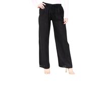 Penta Threads Summer Wide Leg Trousers for Women UK Cotton Linen Drawstring Elastic Waist Pockets Lightweight Loose Long Yoga Black Pants One Size 8-16 (M-L)