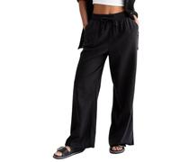 Penta Threads Summer Wide Leg Trousers for Women UK Linen Drawstring Elastic Waist Pockets Lightweight Loose Long Yoga Pants One Size (M-L)