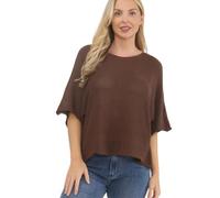 Penta Threads Women's 3/4 Batwing Sleeve Sheer Mesh Knit Jumper Tops Oversized Pullover Casual Coverups Ladies Blouse Loose Fit One Size 10-18 (UK, Numeric, 8, 16, Regular, Regular, Brown, Plain)