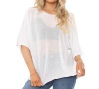 Penta Threads Women's 3/4 Batwing Sleeve Sheer Mesh Knit Jumper Tops Oversized Pullover Casual Coverups Ladies Blouse Loose Fit One Size 10-18 (UK, Numeric, 8, 16, Regular, Regular, White, Plain)