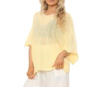 Penta Threads Women's 3/4 Batwing Sleeve Sheer Mesh Knit Jumper Tops Summer Oversized Pullover Casual Beach Coverups Women's Boat Neck Yellow Blouse Crop Top One Size 8-16