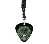 Pentacle Altar Pentagram Forests Vintage Pick Necklace Guitar Bass Pick Pendant &B Steel Music Jewelry for Music Lovers