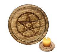 Pentacle Altar Plate | Witch Altar Tray - Handmade Wooden Pentagram - Star Candle Holder - Vintage Holder - Pentacle Altar Plate Resin - Round Jewelry Holder- Wooden Tray With Pentagram