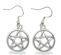 Pentacle Pentagram Drop Goth Earrings with Sterling Silver 925 Hooks